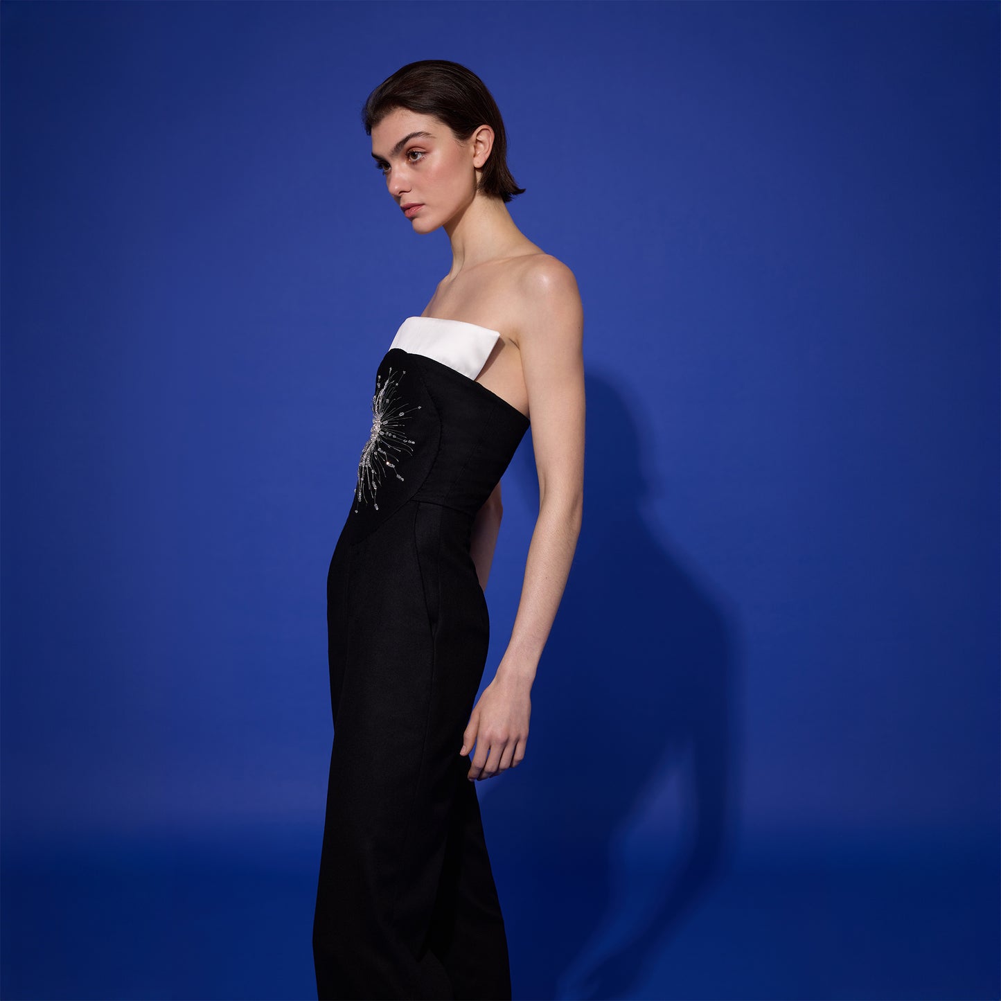 Elegant Hand-Embroidered Black Wool Jumpsuit