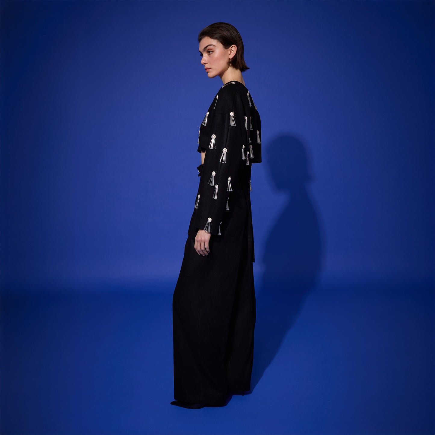 Hand-Embroidered Wool Wrap Jacket