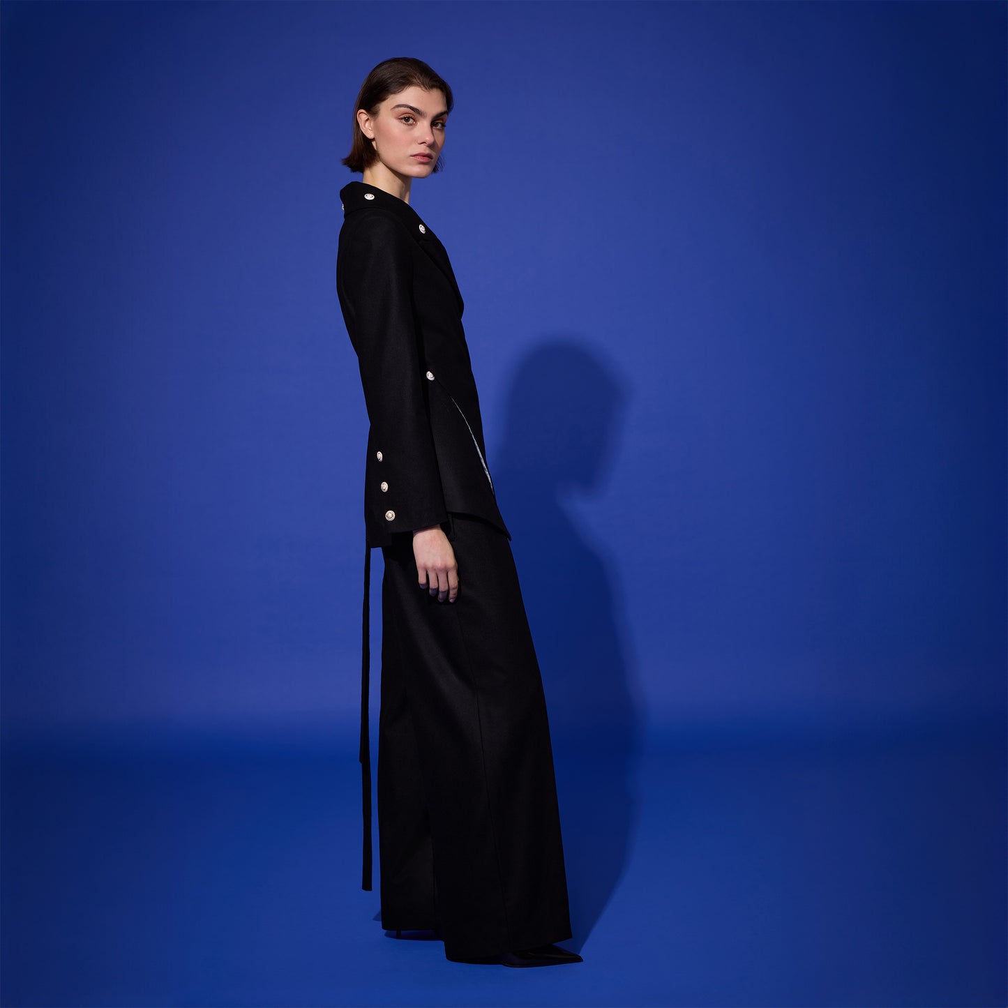 Black Wool High Waisted Pleat Pants